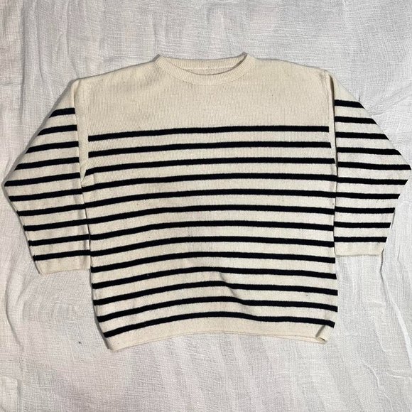 Brick Lane Wool Sweater - Striped - Cream and Navy - Picture 1 of 4
